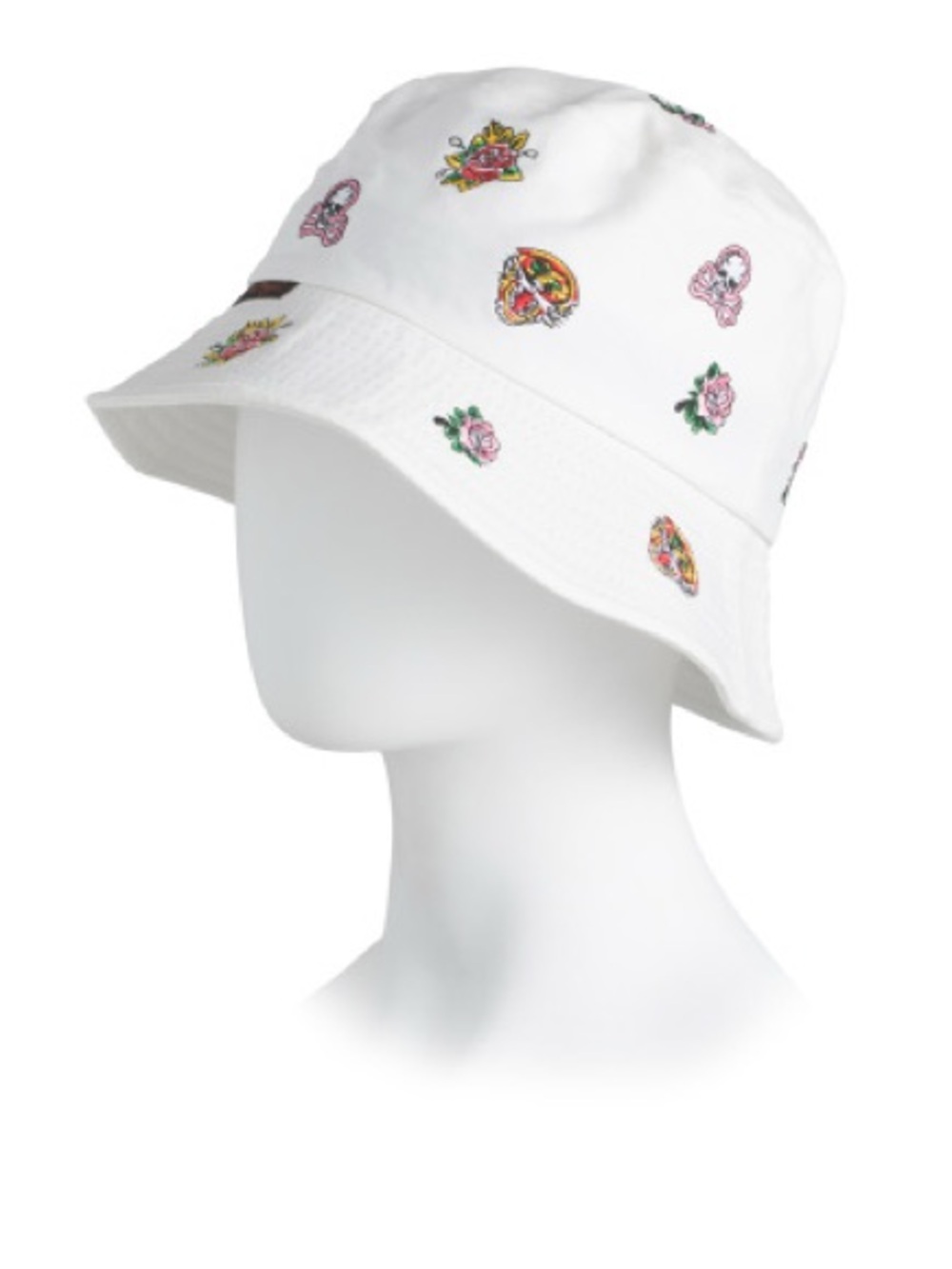 Ed Hardy white bucket hat colorful embroidered tattoo graphics